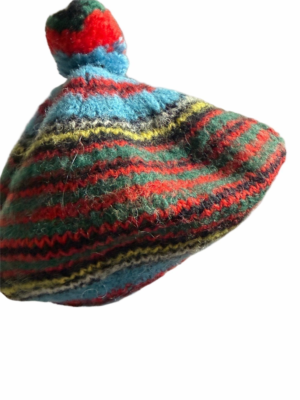 Vintage Scottish Wool Beret Tam Hat Colorful Striped Pom Pompom Multicolor
